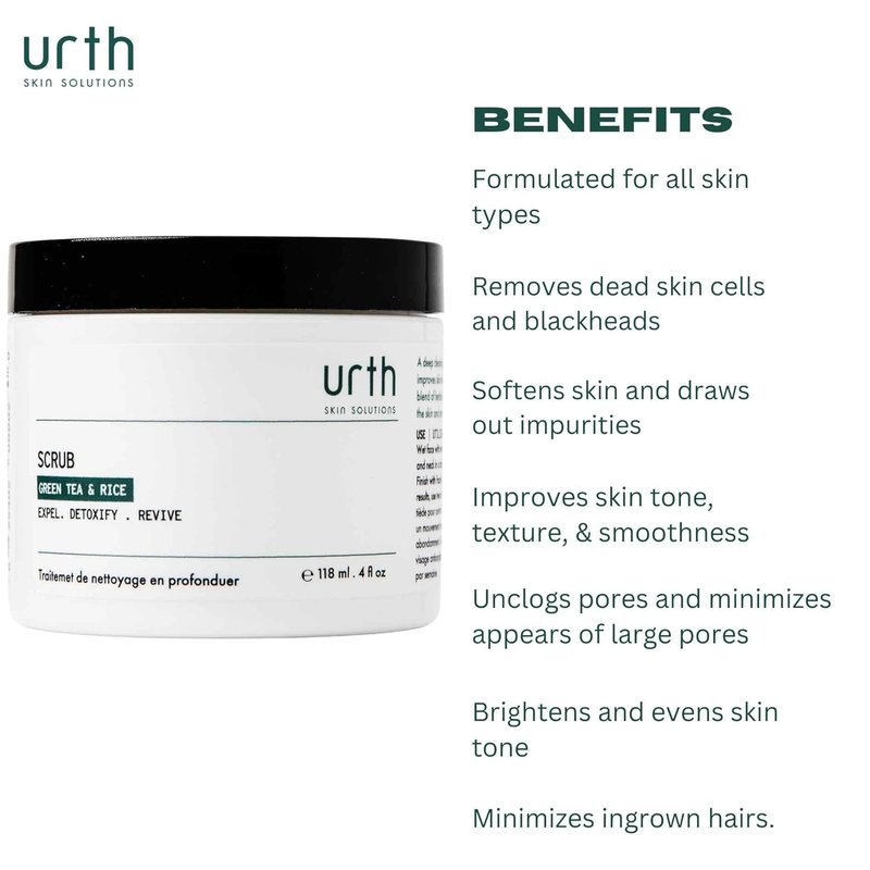 Urth Men's Exfoliating Face Scrub - Green Tea & Rice, Deep Cleansing | 4 oz, Smooths Skin, Minimizes Blackheads