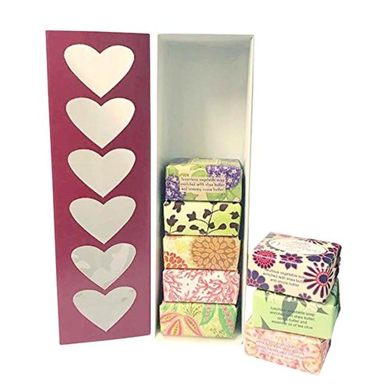 Jolitee French Milled Botanical Soap Sampler Set of 9 - Individually Wrapped Vegetable-Based Mini Soaps with Essential Oils, Shea Butter, and Natural Extracts (Valentine's Day)