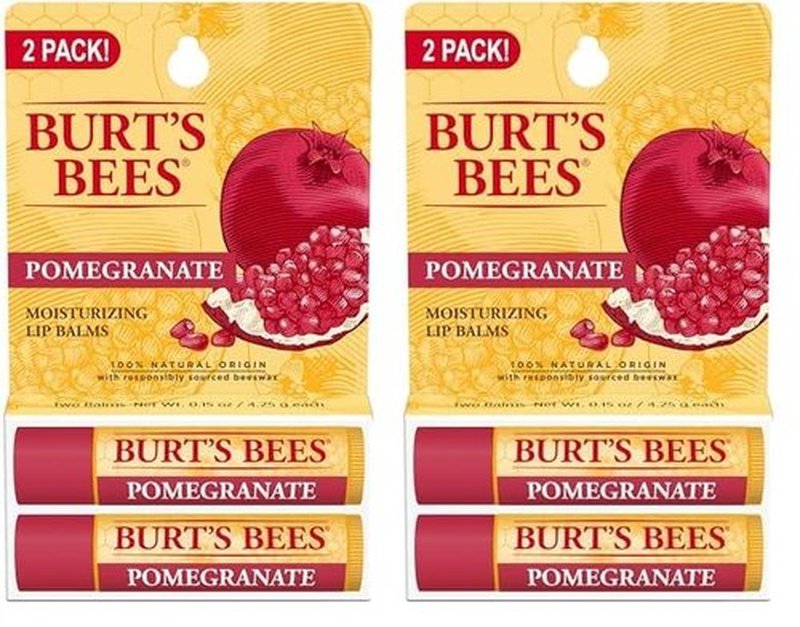 Burt's Bees Lip Balm Easter Basket Stuffers - Pomegranate, Lip Moisturizer With Responsibly Sourced Beeswax, Tint-Free, Natural Conditioning Lip Treatment, 2 Tubes, 0.15 oz. (Pack of 2)