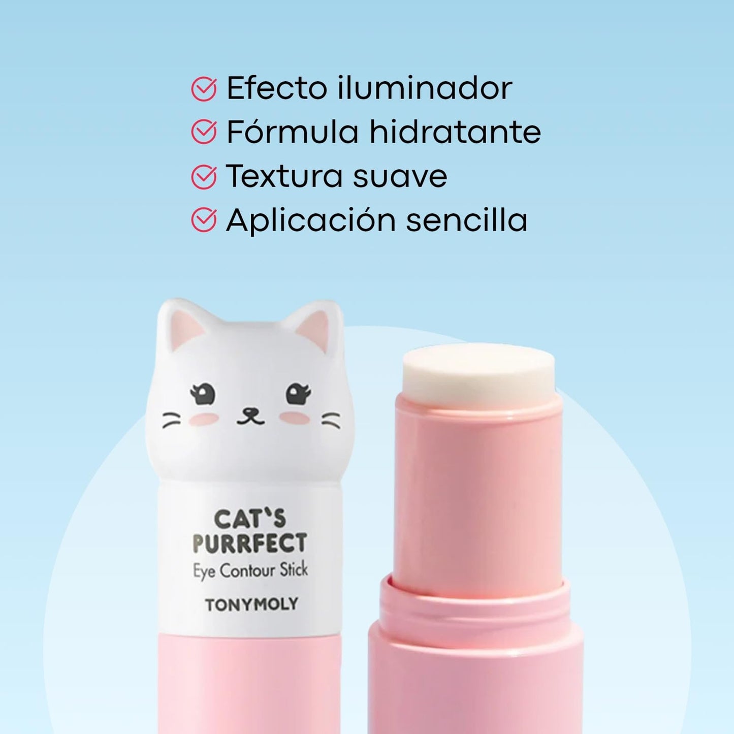 TONYMOLY Cat’s Purrfect Eye Contour Stick – Under Eye Primer & Illuminator for Dark Circles, Puffy Tired Eyes – Pearlescent Brightening, 9g