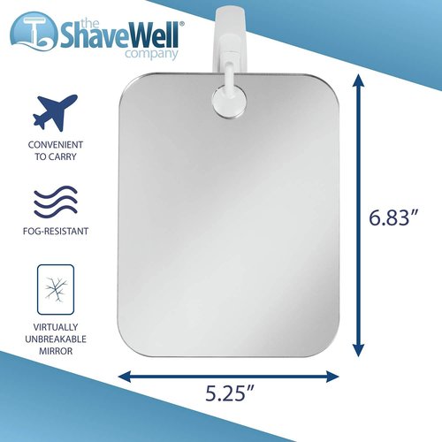 The Shave Well Company Deluxe Anti-Fog Shaving Mirror | Fogless Bathroom Shower Mirror with Handheld Option for Men and Women | Hanging Shower Mirror Includes Long-Lasting Removable Adhesive Hook