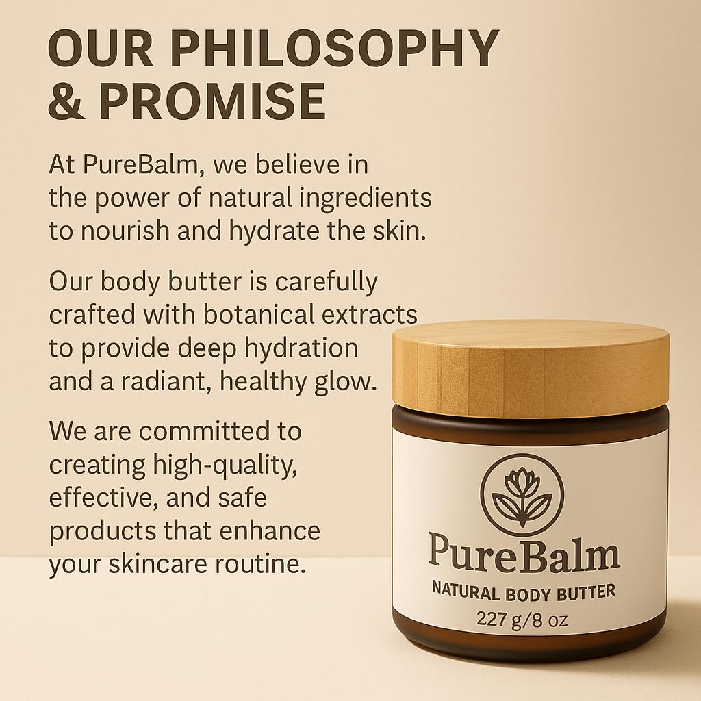 PureBalm™ Natural Body Butter with Turmeric - Deep moisture for Dry Skin - Shea Butter, Coconut Oil & Palm Kernel Seed Oil - 8oz