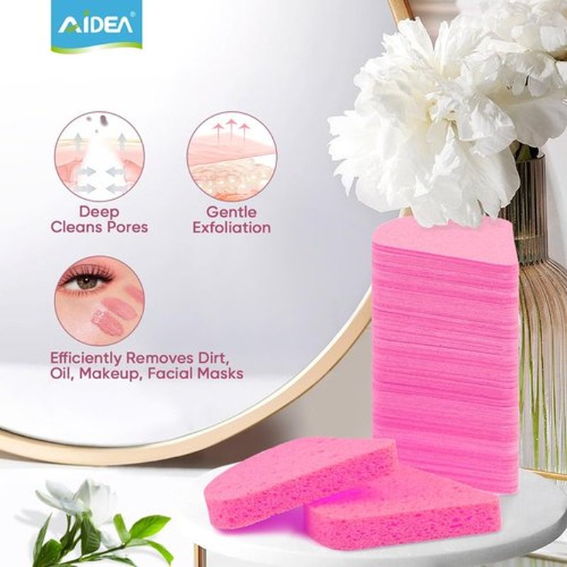 AIDEA 96Count Compressed Facial Sponges Pink, Travel Essentials Makeup Sponges, 100% Natural Cellulose Cosmetic Spa Sponges for Facial Cleansing, Exfoliating, Makeup Remover Pads