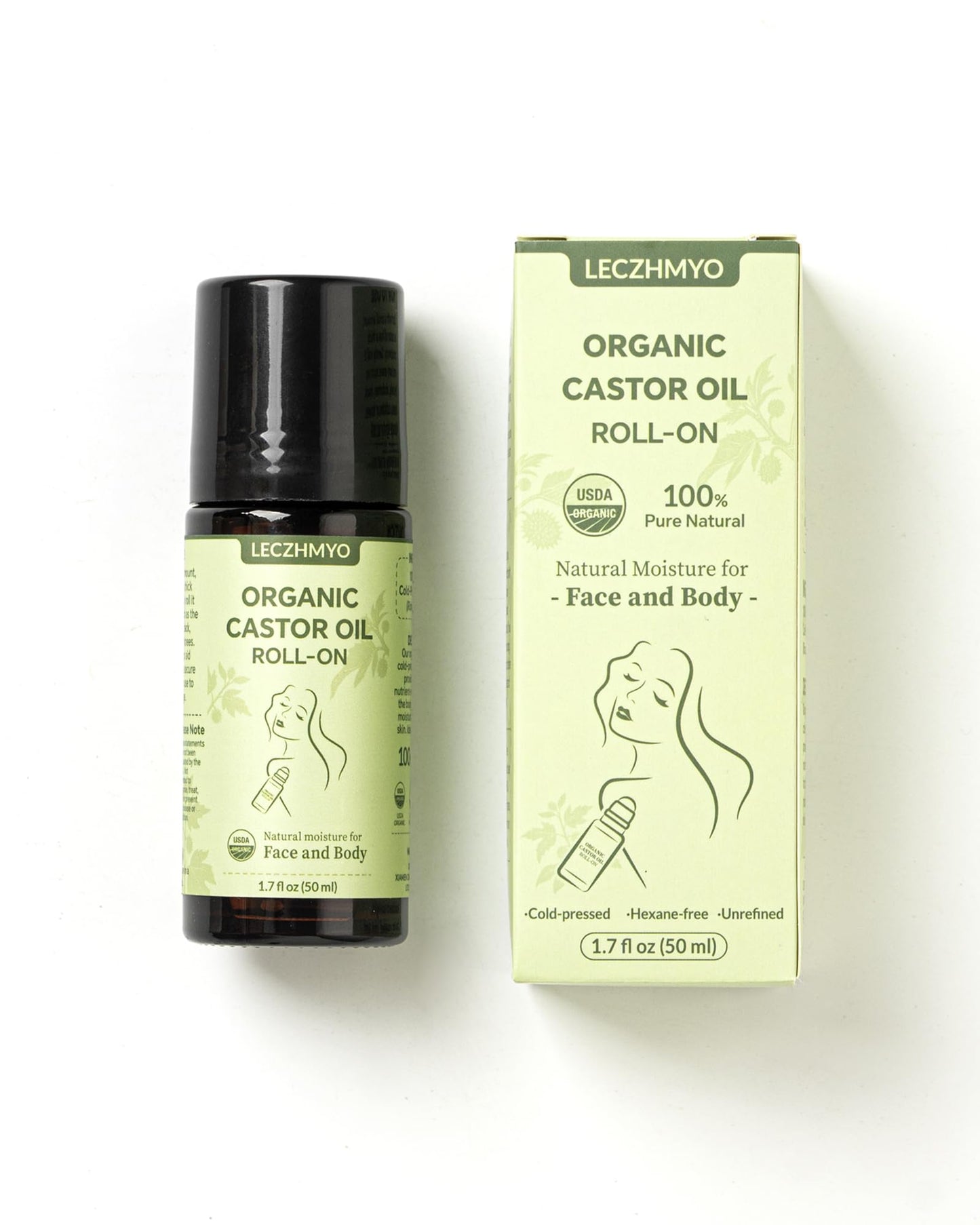 Castor Oil Roll on for Belly, Face, Body, Under Eyes –Certified Organic, Cold Pressed, Hexane Free, Unrefined – Glass Bottle Pure Roller Ball Castor Oil to Moisturize Skin - 1.7 fl. oz Large Size