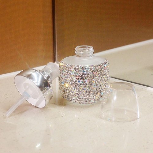 Rhinestone Travel Portable 30ml Lotion Dispensing Empty Bottle - Luxury Bling Glass Cosmetic Empty Container - Press Pump Design for Easy Dispensing - Ideal for Beauty On-The-Go (Golden)