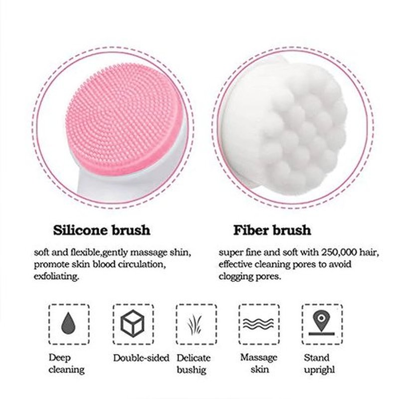 Face Brush - Manual Facial Cleansing, Double Side Skin Care Facial Cleaning Brush, Silicone Facial Scrubber Manual Dual Face Wash Brush for Deep Pore Exfoliation Makeup Massaging (Pink)