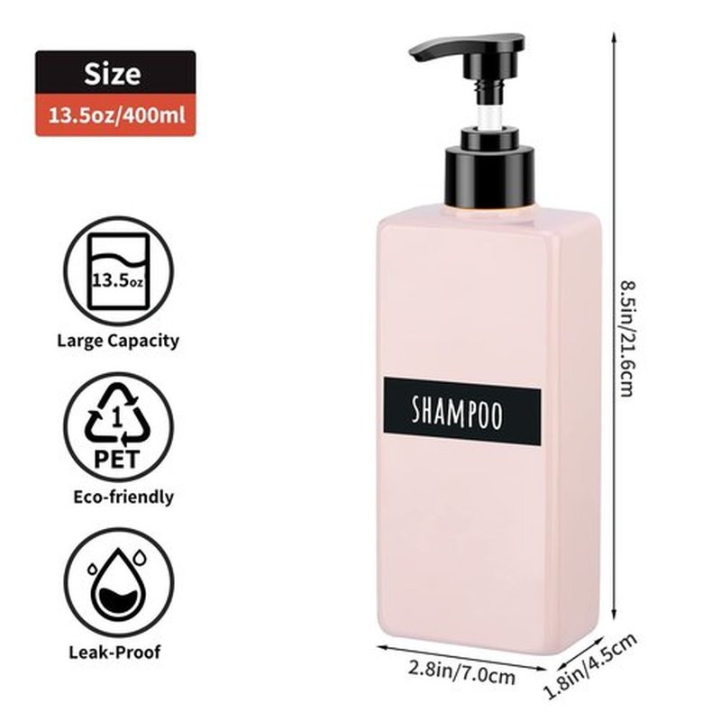 Segbeauty Soap Dispenser Bottle, 3pcs 13.5oz Refillable Pump Shower Bottle with Labels, 400ml Empty Plastic Press Lotion Dispenser Containers for Bathroom Hotel Shampoo Conditioner Body Soap Pink