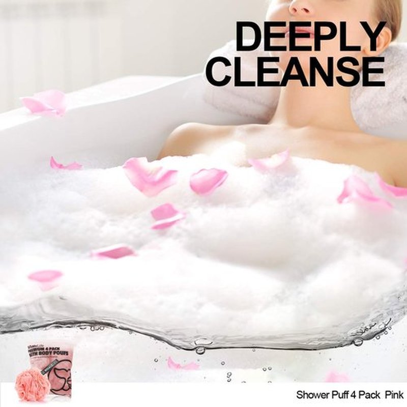 Loofah Sponge Bath Sponge for Women Men 4 Pack (Pink)
