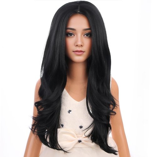 PATTNIUM Child Kids Black Wig Long Wavy Black Wig for Kids Girls Long Sythetic Wig with Wig Cap