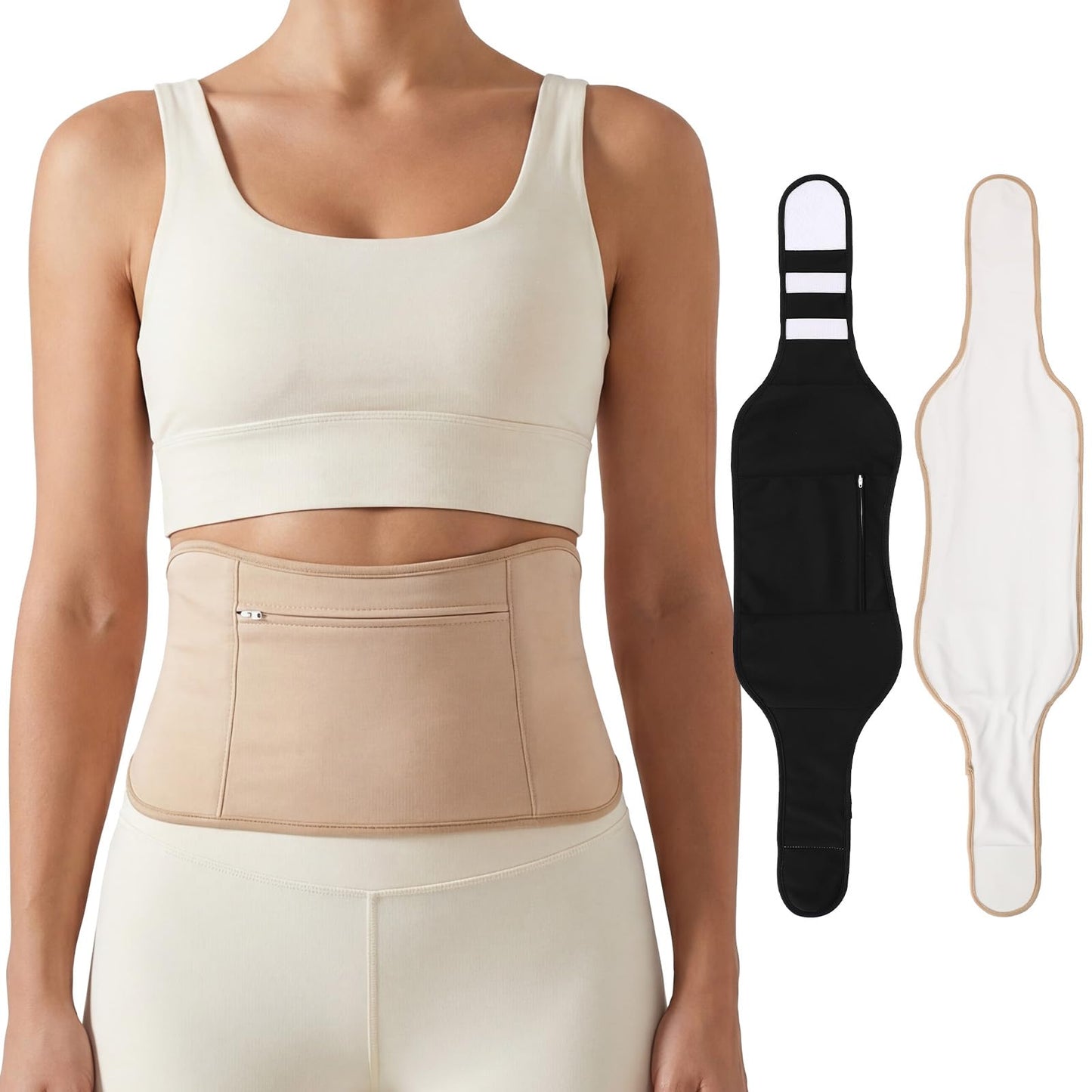 Nuanchu Castor Oil Pack for Belly Comfort Reusable Castor Oil Packs Fits Waist 31.5"-38.5" Cotton Leak Resistant Layer Hot Cold Pack Adjustable for Women(2 Pcs,Black, Skin Tone,Classic)