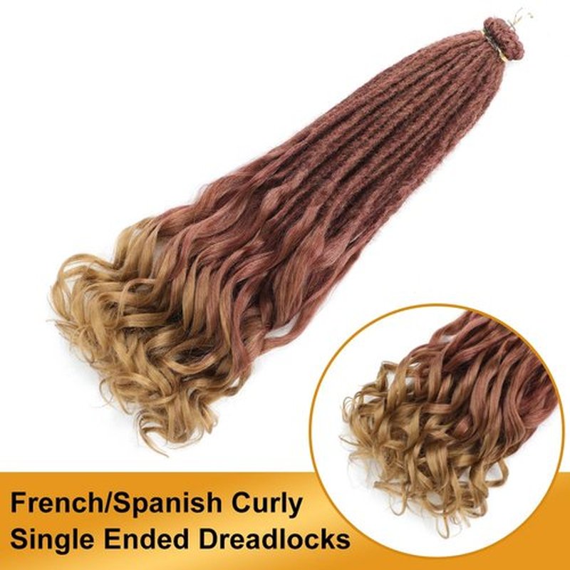 Aguacor Loose Wave Dreadlocks Synthetic French Curly Single Ended Dreadlock Extensions 24inches 10 Strands Thin Soft Spanish Curly SE Dreadlock Extensions for Women (10 Strands, R27)