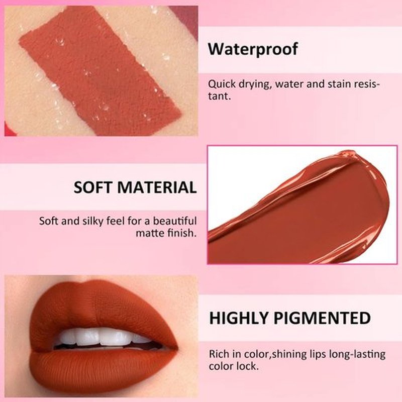 JUAAZIN Sienna Matte Liquid Lipstick, With Highly Pigmented and Rich Colors Lip Gloss, Long-Lasting Wear Non-Stick Cup Not Fade Waterproof Lipstick Makeup for Women(Sienna 13#)