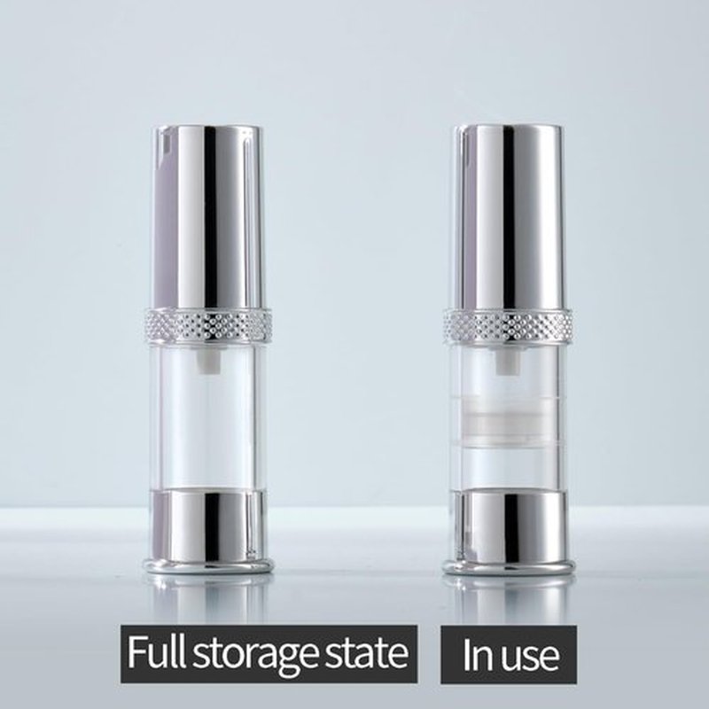 5ml, 10ml, 15g, Silver airless Pump Bottle for Travel, with Travel Bag Set, Empty refillable Cosmetic Pump Bottle, Vacuum Pump Bottle for Toner, Hair Oil, Lotion and Other Liquids (12 Packs)
