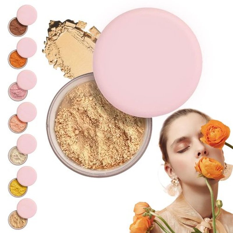 Blurring Setting Powder, Upgrade Pink Setting Powder Makeup Waterproof Setting Powder for All Skin Tones (Khaki, L)