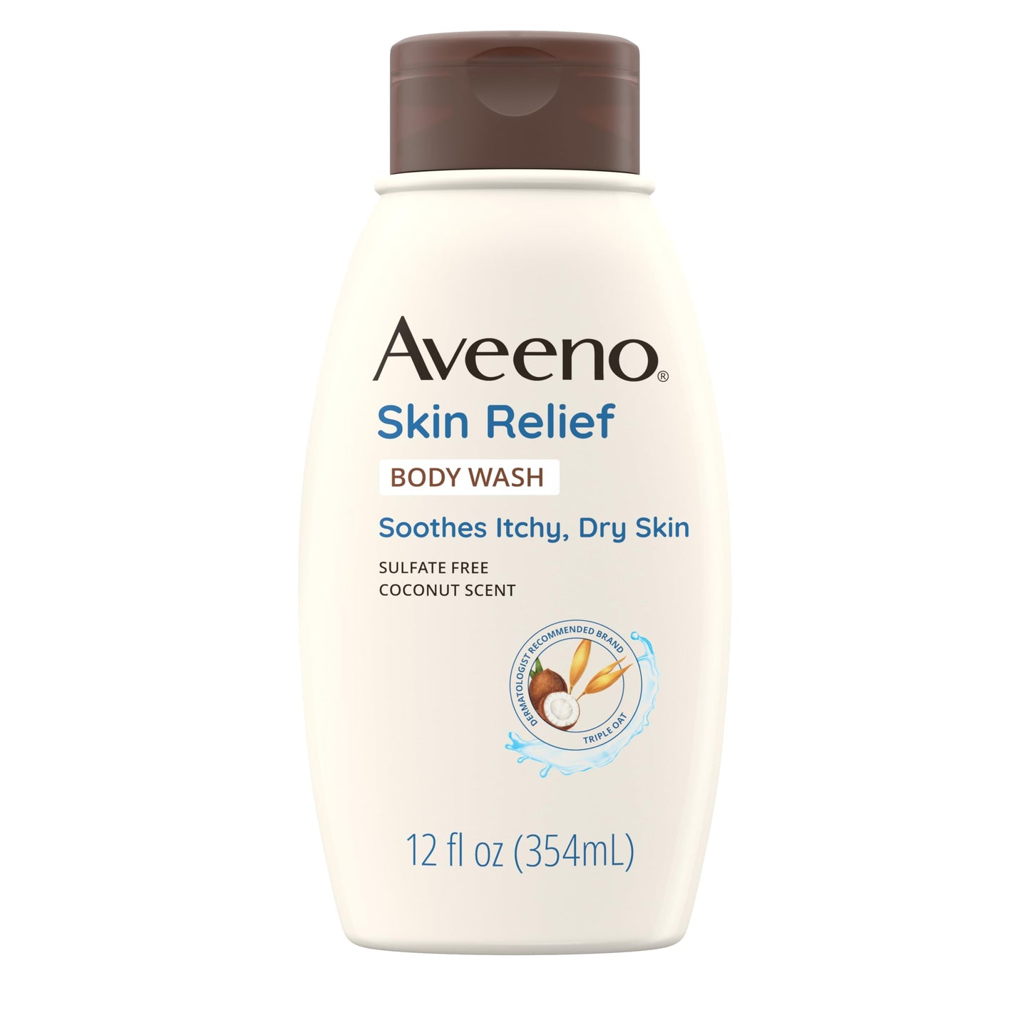Aveeno Skin Relief Body Wash with Coconut Scent & Soothing Oat, Gentle Soap-Free Body Cleanser for Itchy, Dry & Sensitive Skin, Dye-Free & Allergy-Tested, 12 fl. oz