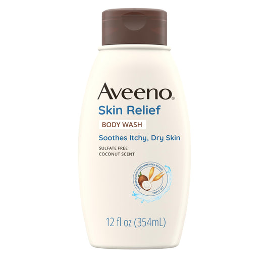 Aveeno Skin Relief Body Wash with Coconut Scent & Soothing Oat, Gentle Soap-Free Body Cleanser for Itchy, Dry & Sensitive Skin, Dye-Free & Allergy-Tested, 12 fl. oz
