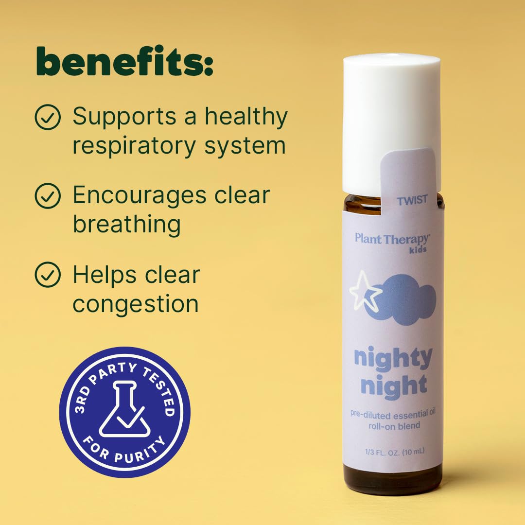 Plant Therapy Kids Nighty Night Essential Oil Blend for Sleep, 10 mL (1/3 oz), Pre-Diluted Roll-On for Convenience, Support a Restful Night's Sleep