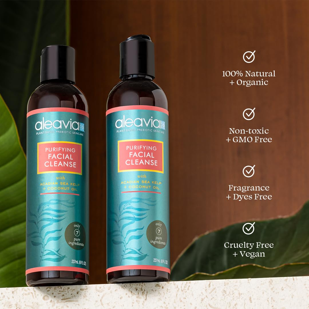 Aleavia Purifying Facial Cleanse – Fragrance-Free Organic & All-Natural Prebiotic, Vegan Face Wash – Nourish your Healthy Skin Microbiome – 8 oz.