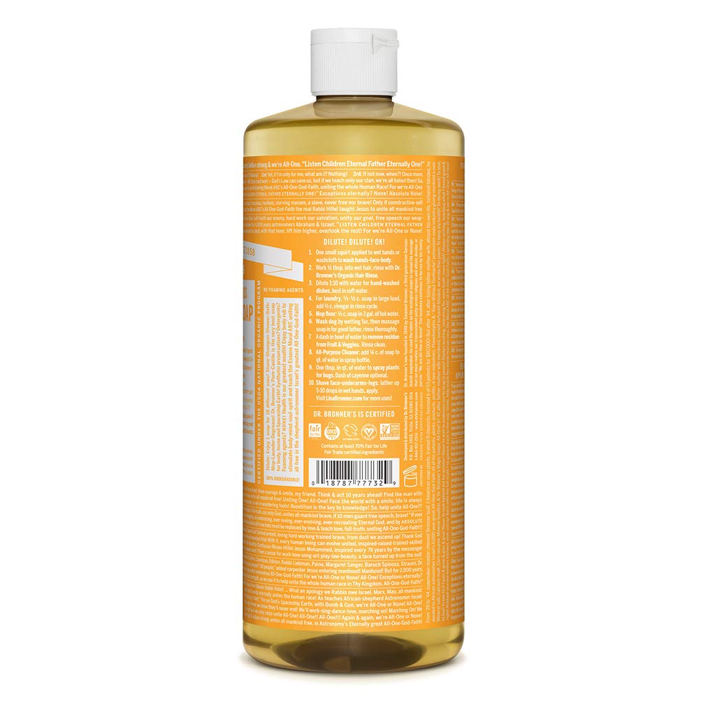 Dr. Bronner's Pure-Castile Liquid Soap - Citrus 32oz | Organic, Vegan, 18-in-1 Uses