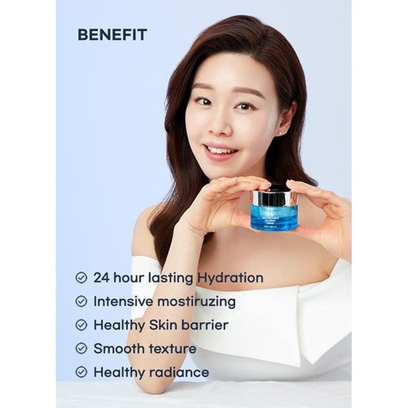 Terrazen Aqua Recharge 24H Moist Cream, 1.69 fl.oz. (50ml) - Korean Face Moisturizer, K Beauty, Hydrating cream, Hyaluronic acid, Biotics Intense Moisturizer