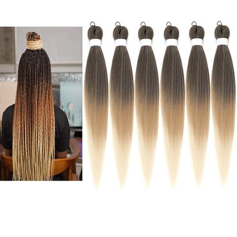 Newluyang Ombre Braiding Hair Pre Stretched,Top Silky Color Blend Synthetic Fiber Easy Braid Hair Extensions,26inch 6packs three Color Yaki Texture Crochet Hair Braids（Black-Brown-Blonde/1B-27-613)