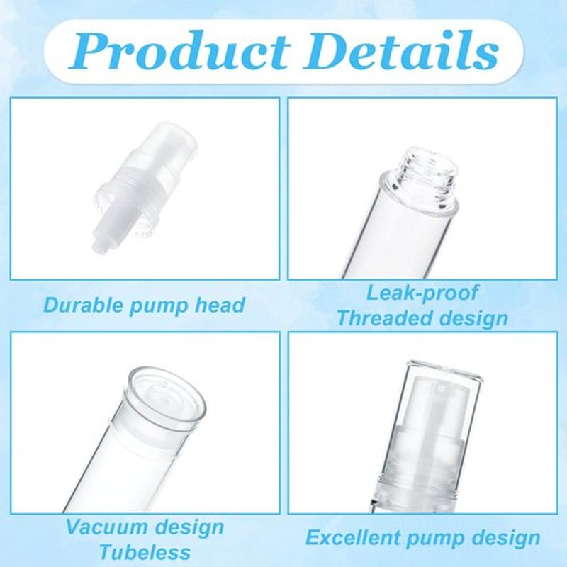 Giantree 6 Pcs 10ml Vacuum Lotion Bottles, Mini Pump Bottle Airless Travel Bottles, Clear Airless Pump Bottles Refillable Lotion Pump Bottles Containers Foundation Toiletries Vacuum Container(10ML)