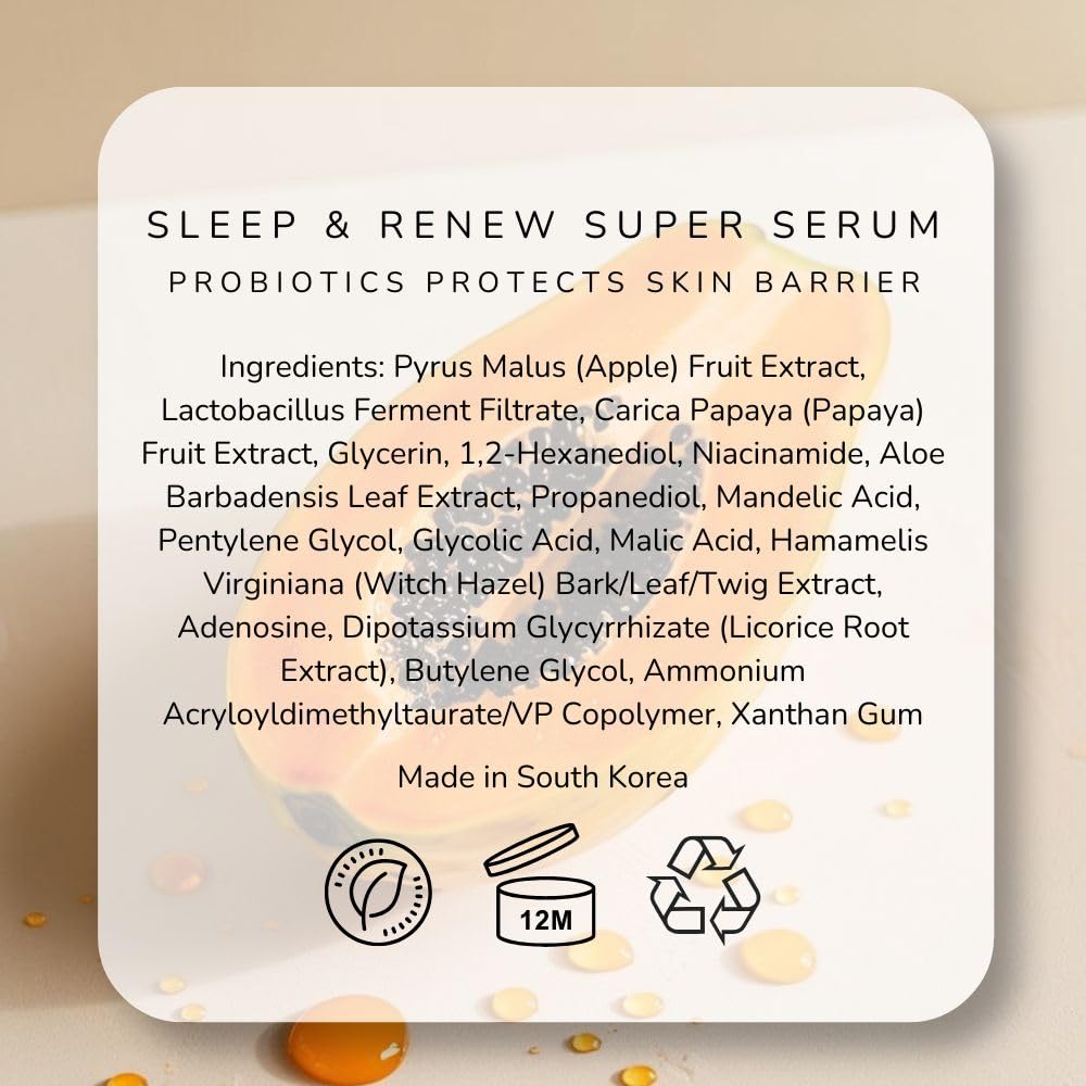 Emani Sleep and Renew Face Serum With Anti Aging and Wrinkle Reducing Properties, Hydrating Serum Contains Fermented Probiotics for Dull and Aging Skin for Women, 1.18 fl oz