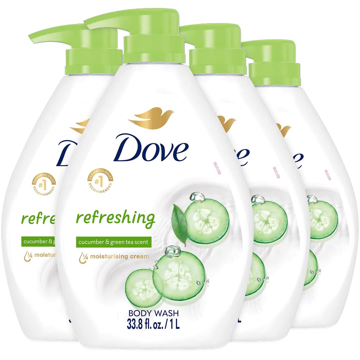 Dove Body Wash, Refreshing Cucumber & Green Tea, Value Size 4-Pack – Moisturizing Shower Soap Liquid for Softer, Smoother Skin, 33.8 Oz Ea