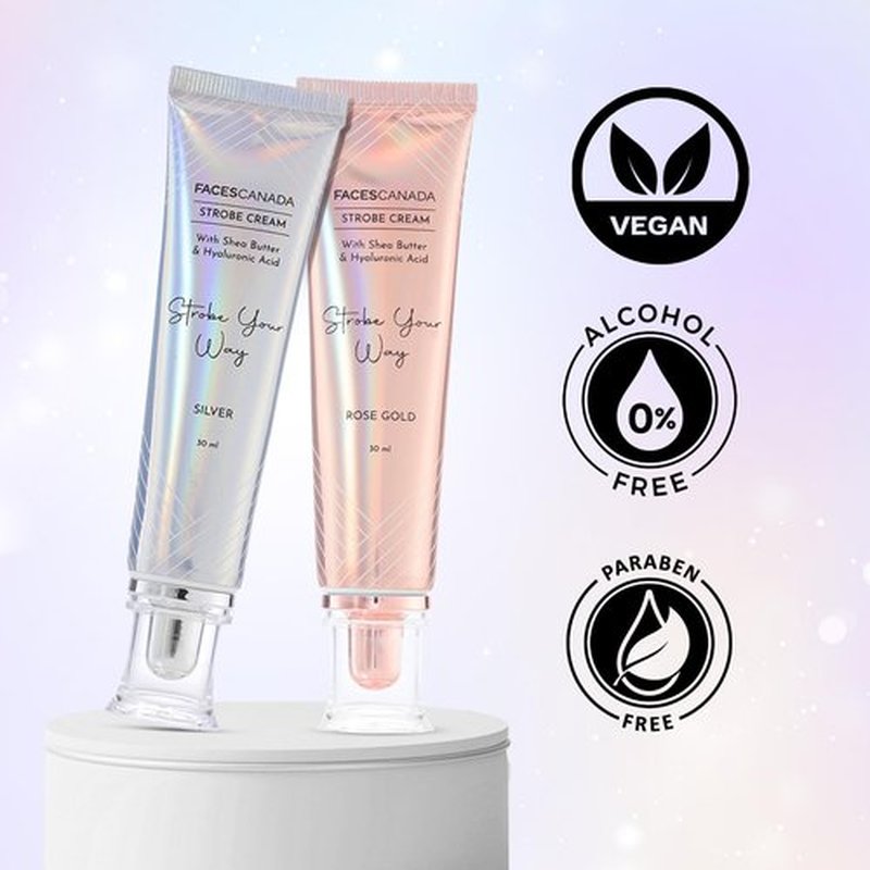 FACE'S CANADA Strobe Cream | Primer + Highlighter + Moisturizer | Shea Butter & Intense Hydration Flawless Radiant Dewy Skin For Illuminating & Glowing Makeup Base - Silver, 30g (1.05 Oz)