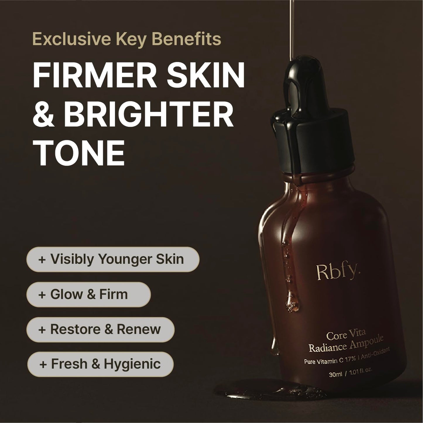 Rbfy. Core Vita Radiance Ampoule - 17% Pure Vitamin C Face Serum for Radiant Skin, Dark Spot Reduction and Wrinkle Care | Anti Aging, Dermatologically Tested, Korean Skincare (1.01 fl oz)
