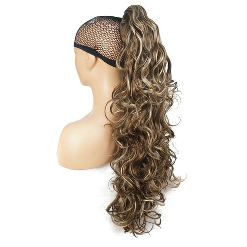 Lydell 30" Long Curly Styled Clip In Claw Ponytail Hair Extension Synthetic Hairpiece 280g with a jaw/claw clip (12TT26 light brown with Highlights)