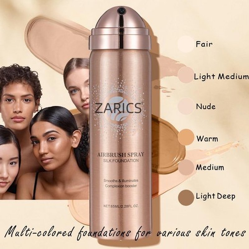 Silk Airbrush Foundation Spray with Buffing Brush, Buildable Coverage, Long Lasting Waterproof, Medium, Airbrush Makeup Foundation for Smooth Radiant Skin, Concealer (Warm, 2.28 Fl Oz)