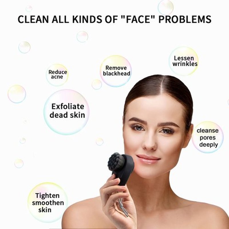 Beomeen 2 Pack Facial Cleansing Brush 2 in 1 for Face Exfoliation, Soft Bamboo Charcoal Microfiber Bristle Dual Face Silicone Scrubber Brush for Pore Deep Cleansing Skincare with Lid, Black+Gradient