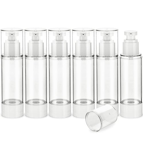 IFDGCTK 2.7OZ/80ML Clear Airless Pump Bottles, Lotion Dispenser Travel with Pump, Vacuum Plastic Travel Size Lotion Bottle for Foundation, Creams, Cosmetic(6 Pack)