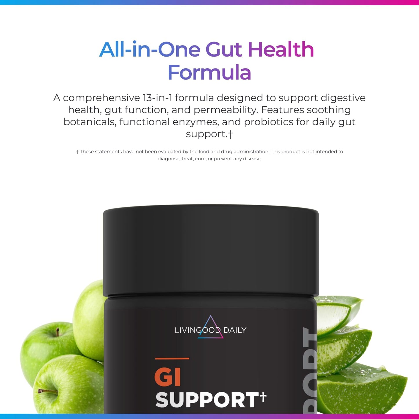 Livingood Daily Gut Health Supplements 120 Capsules -13in1 GI Support with L Glutamine and MSM, Digestive Enzymes, Aloe Vera, Probiotics for Women and Men, Gluten Free, Non GMO - Made in USA