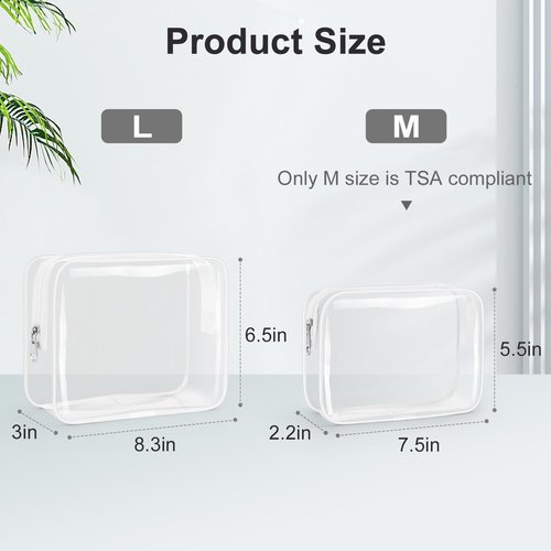 Wedama TSA Approved Toiletry Bag, Cosmetic Bags 2 Pack with Zipper Carry on Airline Airport Travel Accessories, PVC Makeup Bags for Travel, Clear Toiletry Bags for Women and Men-White