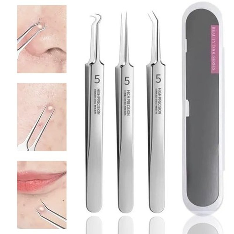 Usiveinborn Blackhead Remover, Usiveinborn Tweezers, Professional Facial Blackhead Remover Tweezers, Stainless Steel Blackhead Comedone Extractor Removal Tool for Blemish, Whitehead Popping (Set D)