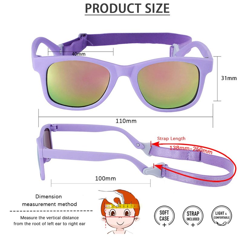 MAXJULI Baby Infant Sunglasses Safe, Soft, With Adjustable Strap 0-24 Months BPA Free (Purple/Red+Pink/Colorful