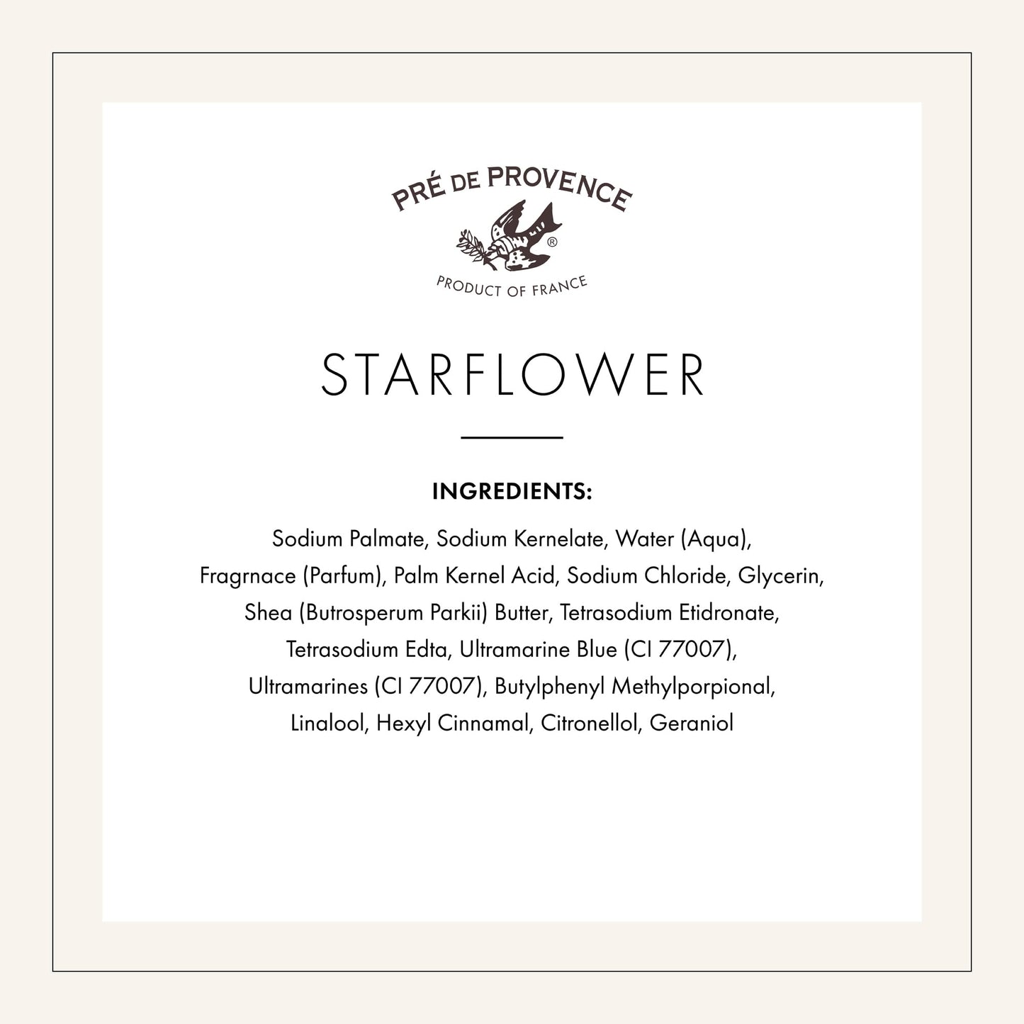 Pre de Provence Artisanal Soap Bar, Natural French Skincare, Enriched with Organic Shea Butter, Quad Milled for Rich, Smooth & Moisturizing Lather, Starflower, 5.3 Ounce
