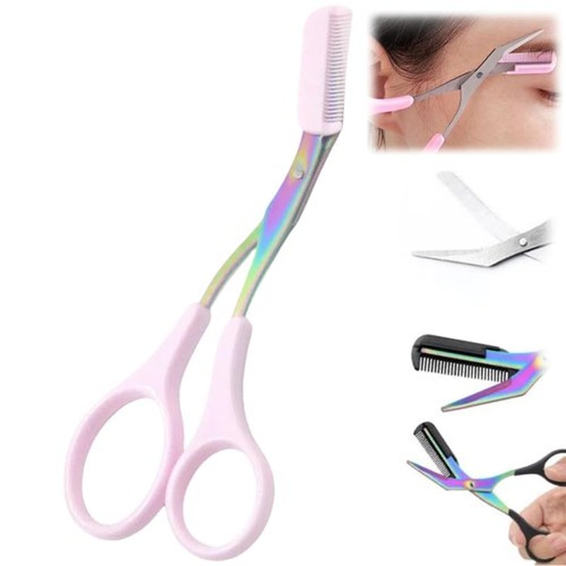 Eyebrow Trimmer Scissor, 2025 Upgraded Eyebrow Scissors with Comb, Professional Precision Eyebrow Trimmer Scissors for Women Men, Eyebrow Trimmer Hair Removal Makeup Grooming Tool (Purple)