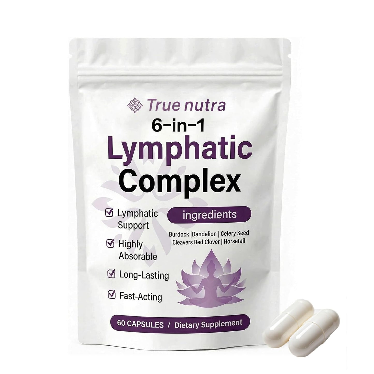 true nutra Lymphatic Complex，Lymphatic Complex，Natural Ingredients，60 Soft Capsules
