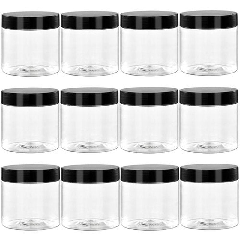 TUZAZO 2 Oz Small Plastic Container Jars with Lids and Labels BPA Free, Empty Round Clear Cosmetic Containers Plastic Slime Jars for Lotion, Cream, Ointments, Samples, Makeup, Travel Storage (12 Pack)