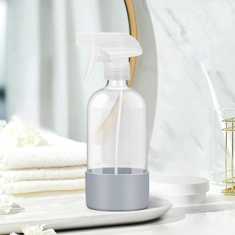 Rionisor Glass Spray Bottles with Silicone Sleeve Protection, Empty 16 oz Refillable Containers, Reusable Spray Bottles with Adjustable Nozzle for Hair, Cleaning Solutions, 3 Pack Grey