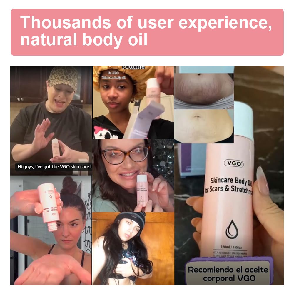 VGO Body Oil with Vitamin E, After Shower Body Oil For Smooth and Hydrated Skin, Non-Greasy & Fast Absorbing Lightweight Moisturizer for Scars & Stretch Marks, Hydrating for Dry Sensitive Skin