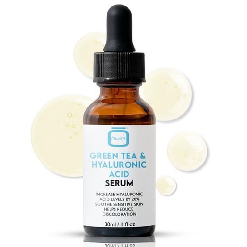 Omic, Green Tea & Hyaluronic Acid Serum for Face – 1 fl oz / 30 ml - Acne Spot Remover, Reduce Wrinkles, Helps to Hydrayein Skin, Anti-aging Serum