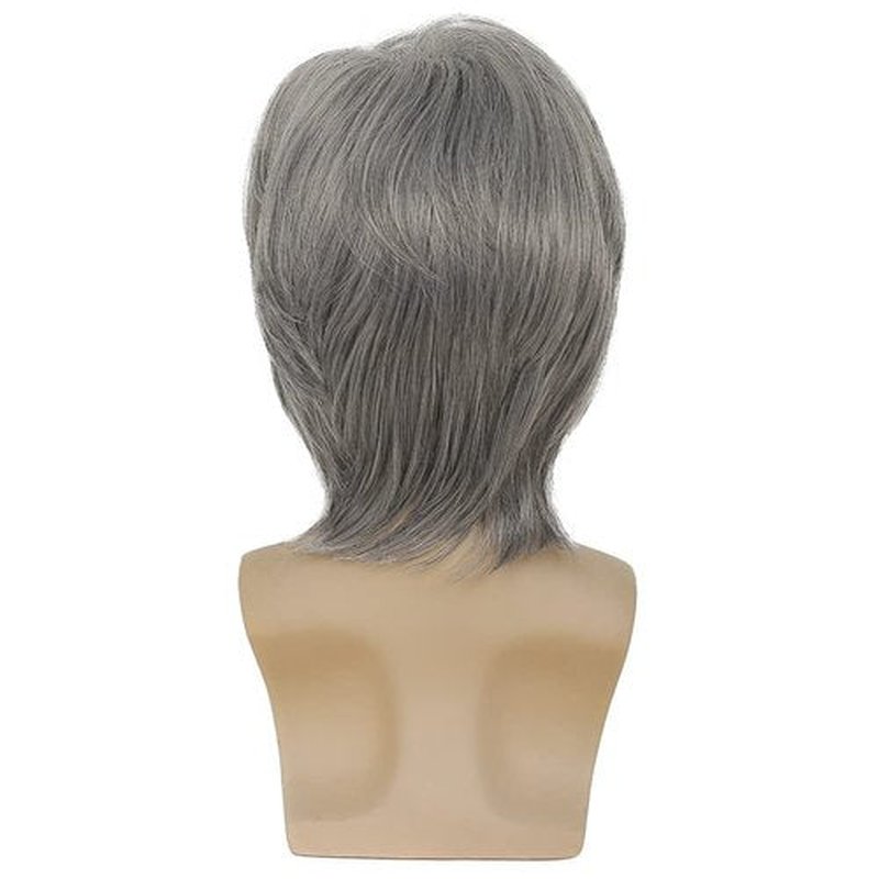 Swiking Men Grey Wigs Short Straight Layered Hair for Male Guy Fluffy Natural Hair Synthetic Halloween Cosplay Costume Wigs (Grey)