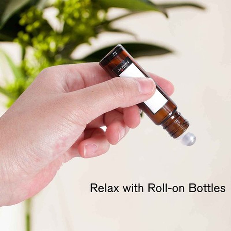 PrettyCare Essential oil Roller Bottles for Oils 10ml Glass Amber Perfume Bottles Empty with Extra Roller Balls, Opener, Funnel, Pipette, Labels, 4pack Roll on Bottles