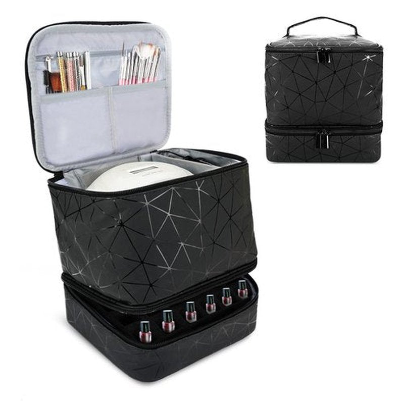 Brynnl Nail Polish Organizer Case, Fingernail Polish Travel Organizer with Handle, Holds 30 Bottles, 1 Led Nail Lamp Nail Art Supplies, Double Layer Nail Polish Carrying Case With Detachable