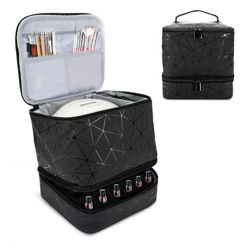 Brynnl Nail Polish Organizer Case, Fingernail Polish Travel Organizer with Handle, Holds 30 Bottles, 1 Led Nail Lamp Nail Art Supplies, Double Layer Nail Polish Carrying Case With Detachable