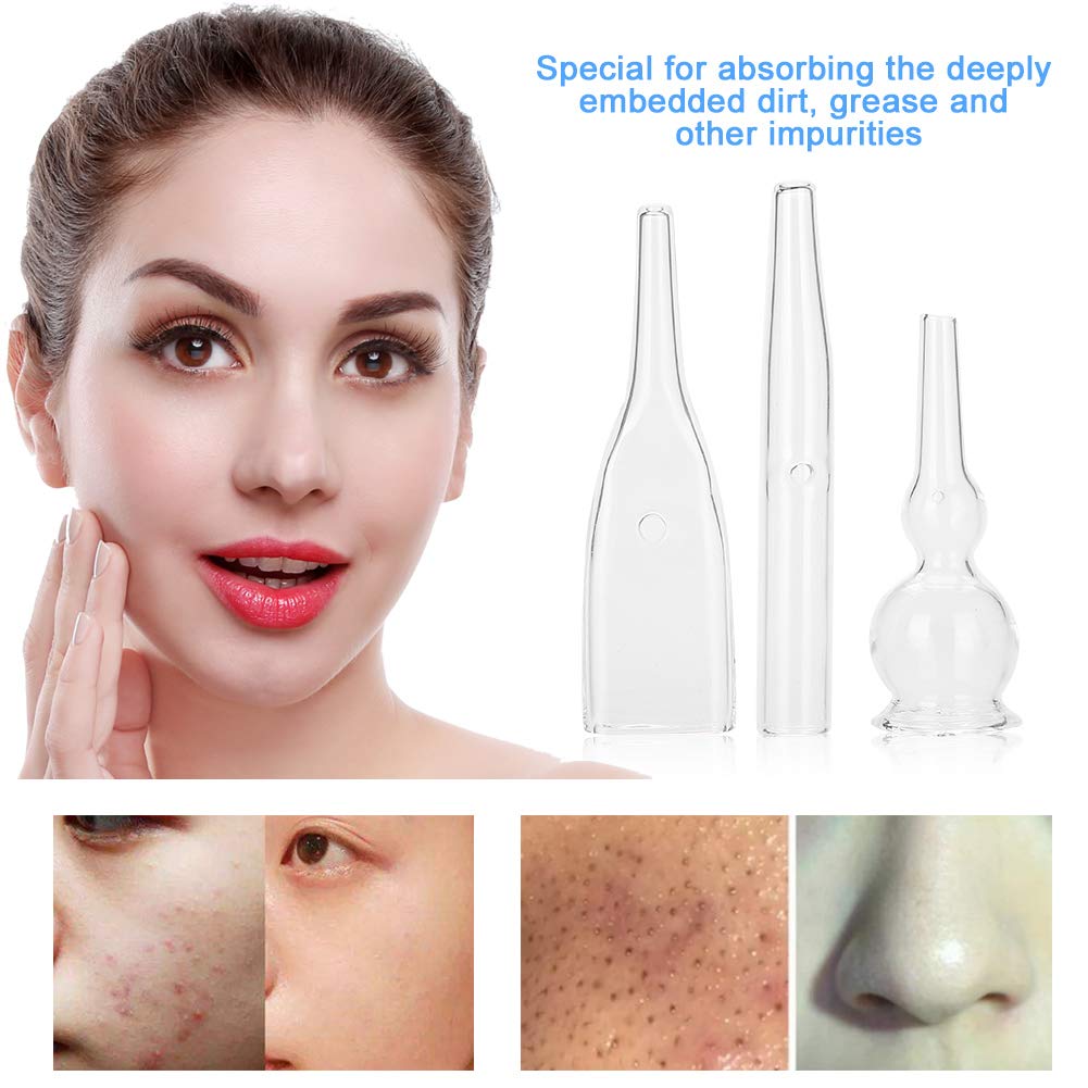 Nikou Vacuum Glass Tube, 3 Pcs Glass Pipes for Vacuum Face Cleanser Blackhead Removal Machine Accessories Deep Pore Cleaning Tools, Compatible with Most Suction Beauty Devices